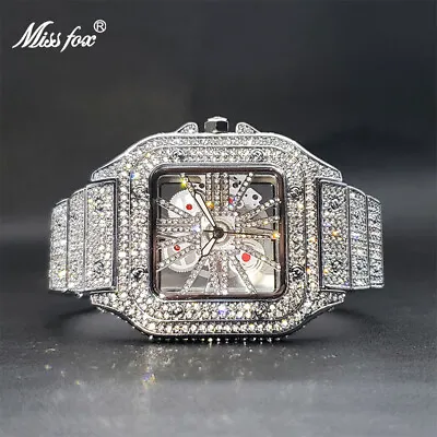 Luxury Hip Hop Ice Out Mens Watch Iced Custom Bling Cz VVS Silver Square Diamond • $65.90