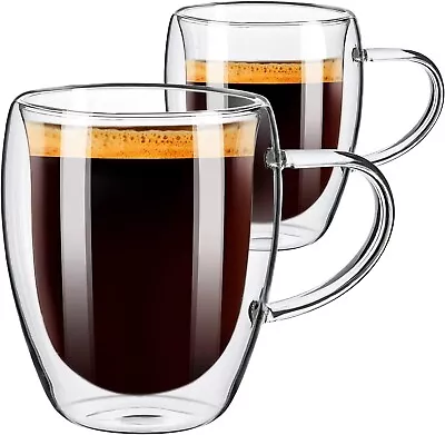 Coffee Mugs Set Of 2 Double Wall Coffee Mug 12 OZ Glass Coffee Mugs With Handle • $18.72