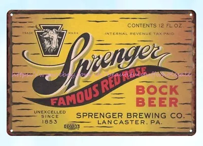 1930s Sprenger Bock Beer Sprenger Brewing Co Lancaster PA Bar Liquors Tin Sign • $18.87