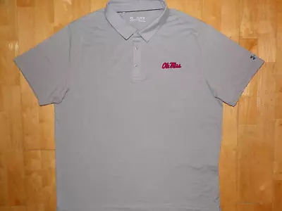 UNDER ARMOUR Mens OLE MISS Rebels Gray HEAT GEAR 3XL XXXL Polo Shirt MISSISSIPPI • $34.99