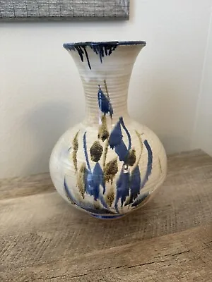 Vintage 1972 Pacific Stoneware Inc. Pottery Vase Signed B Welsh Blue Tan • $24