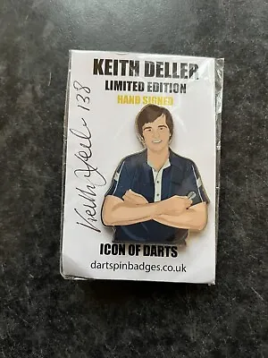 Limited Edition Keith Deller Signed Darts Pin Badge + Jamie Yozza Hughes Card • £15