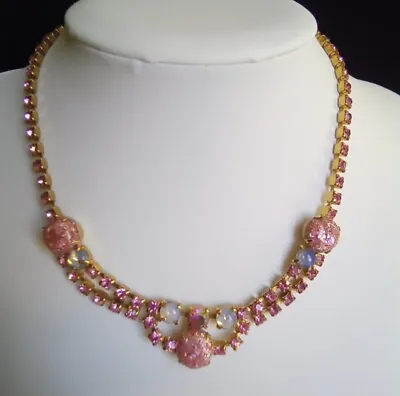 Vintage Pink Opal Rhinestones Juliana (?) Necklace • $60