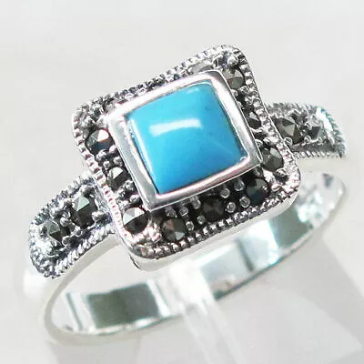 Wonderful Marcasite 1 Ct  Turquoise 925 Sterling Silver Ring Size 5-10 • $22.99