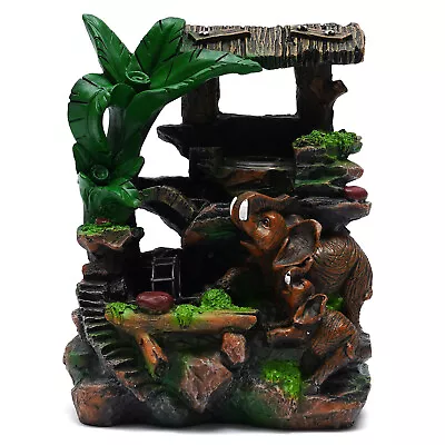 Tabletop Water Fountain Rockery Waterfall Resin Elephant Sculpture Decoration US • $28