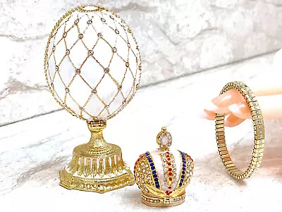 Imperial Faberge Egg Trinket 24k GOLD Swarovski Diamond Mothers Day Gift Wife • $199