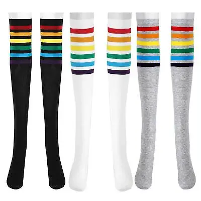 Women Men_Colorful Rainbow Striped Knee Thigh High Socks/Leg Warmer Stockings • $6.89