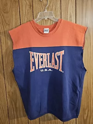 Vintage Everlast Made In USA Medium Mens Blue Graphic Logo Sleeveless Sweatshirt • $21.99