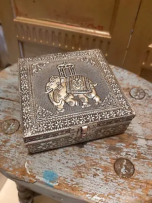 Handmade Indian Silver Aluminium  Embossed Jewellery/trink Box - Elephant Howdah • £14.99