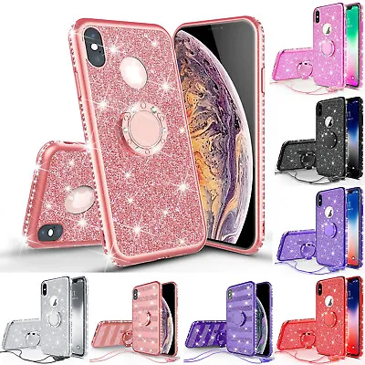 $10.99 • Buy For IPhone XS Max XR 8 7 Plus Cute Glitter Ring Stand Bling Hybrid Phone Case