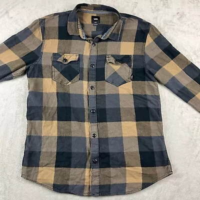 Vans Off The Wall Plaid Flannel Button Down Brown/Grey Men's Size Large Tailored • $14