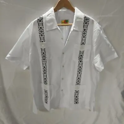 Genuine Haband Guayabera Pearl Snaps White Black Short Sleeve Shirt Mens XL • $29.99