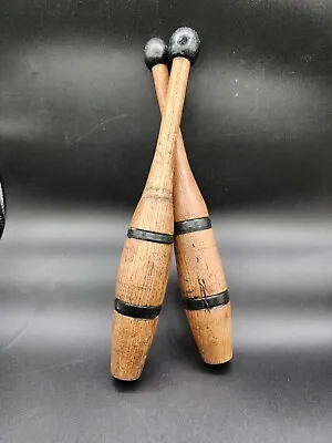 VINTAGE ANTIQUE OAK INDIAN EXERCISE CLUBS 1 Lb. • $54.64