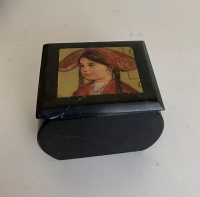 Marble Trinket Box Small Black  Veined  Girl Design Heavy Solid 2.75 In • $12.99