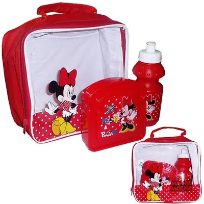 Minnie Mouse Official 3 Piece Lunch Bag With Sandwich Lunch Box And Water Bottle • £7.99