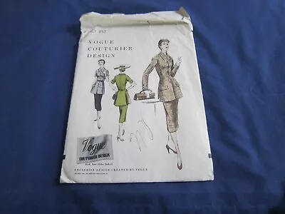Vintage 1955 VOGUE Couturier Design SUIT PATTERN 852 W/Cloth Label Size 14 • $22.99