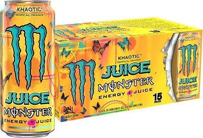 Monster Energy Khaotic Tropical Orange Energy + Juice 16 Oz (Pack Of 15) • $39.99