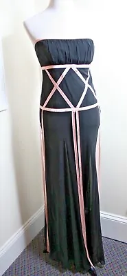 S ~ Nicole Miller Coll. Silk Strapless Gown/Dress Black/Pink Ribbon Sz 6 $420* • $79.99