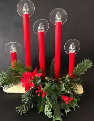 Vtg 5-Staggered Halo Candolier Light Red Candle Window Candelabra XMAS W/Bulbs • $60