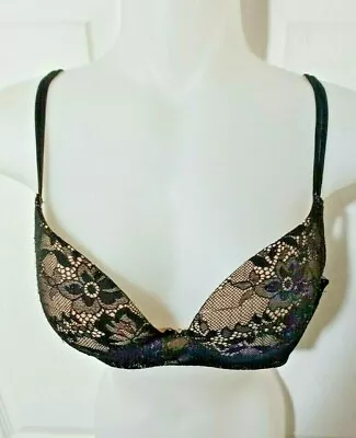 Victoria's Secret Angels Secret Embrace Bra Size 34C Black/Tan Floral Laced • $15.95