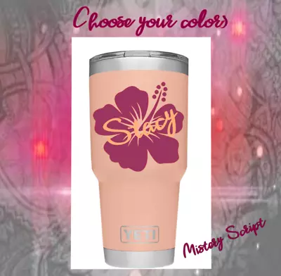 Monogram Vinyl Decal For Tumblers CupsSticker Hibiscus Design With Name • $3.49