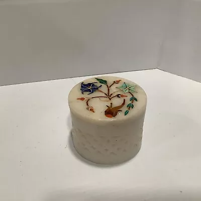 Vintage Marble Lattice Ring Box Small Tiny Floral Inlay Trinket Jewelry 2”x 2” • $19