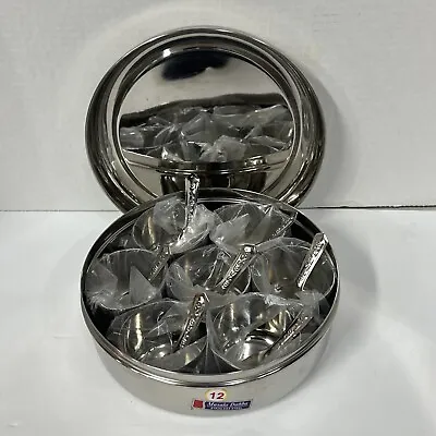 INDIAN SPICE BOX STAINLESS STEEL MASALA DABBA 7 With 7 Spoons • $22.99