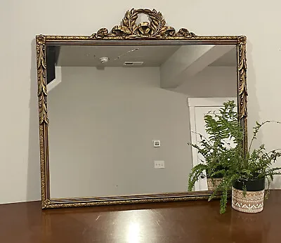 Original 1930s French Vintage Gold Carved Ornate Rectangular Wall Mirror • $649