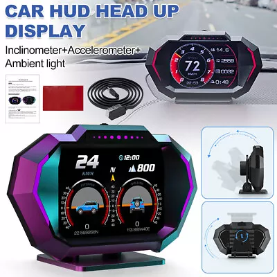 OBD2+GPS HUD Gauge Car Digital Head Up Display Speedometer Turbo RPM Alarm Temp • $59.99