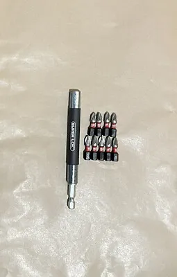 10 Piece Milwaukee PZ2 Impact Bits & Magnetic Retracting Holder Extender Job Lot • £9.99