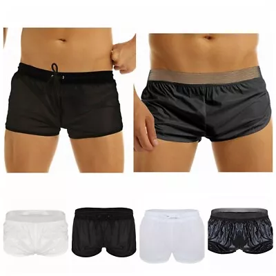 £7.19 • Buy Men's Quick Dry Boxer Trunks See-through Lounge Wear Drawstring Shorts Swimwear