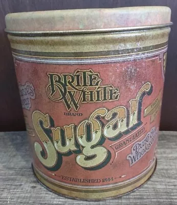 VINTAGE KITCHEN TIN Rust Green  BRITE WHITE SUGAR  Metal Storage Container USA • $9.99