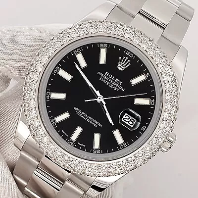 Rolex Datejust II 41mm 6.25ct Diamond Bezel/Blue Roman Watch 116300 Box Papers • $13350