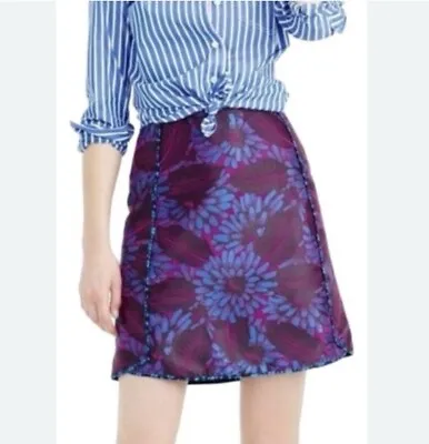 J. Crew Purple Pink Blue Midnight Floral Jacquard Fully Lined Mini Skirt Sz 4 • $12.99