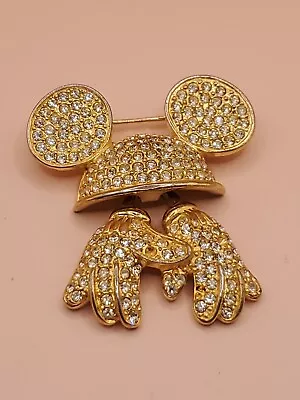 Disney Napier Pave' Crystal Rhinestone Mickey Mouse Ears & Gloves Brooch • $19.99