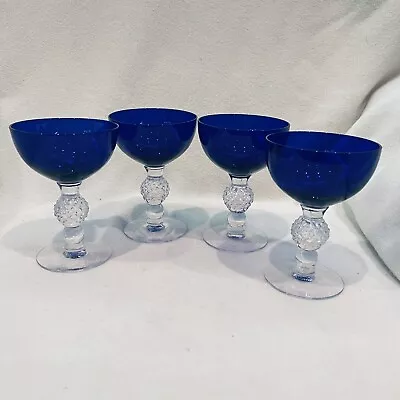 Vtng Morgantown Glass Cobalt Blue Ritz Golf Ball Stem Champagne/ Sherbet Set 4 • $48.99