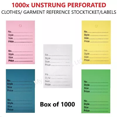 £10.99 • Buy 1000x UNSTRUNG PERFORATED CLOTHES/ GARMENT REFERENCE STOCK TICKET/ TAGS/ LABELS