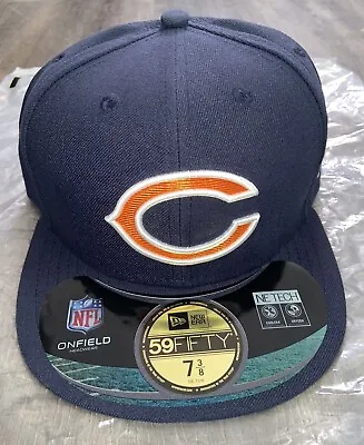 Chicago Bears Hat Cap Mens 7 3/8 Blue Fitted New Era 59Fifty On Field Da Bears • $20