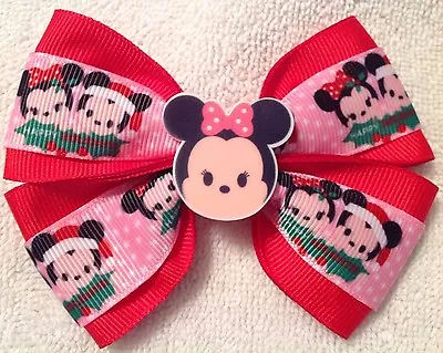 Girls Hair Bow 4  Wide Minnie Mickey Tsum Tsum Christmas Flatback FrenchBarrette • $6.99