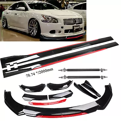 For Nissan Maxima Front Bumper Lip Splitter + Side Skirt Glossy Black +Red • $99.99