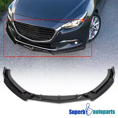 Fits 2014-2018 Mazda 3 Glossy Black Front Bumper Lip Spoiler Splitter Body 3PCS • $48.98