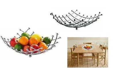 Chrome Metal Fruit Basket Holder Kitchen Dinning Table Decoration Fruit Bowl • £7.98