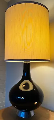 Vintage 60s Black Ceramic Space Age Lamp + Shade Mid Century Lighting Modern MCM • $795