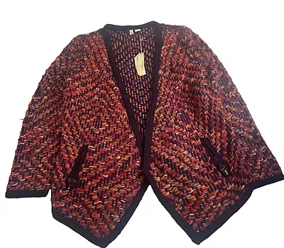 Moth Womens Red Brown Multicolor Keavy Open Front Wool Blend Cardigan Sz Small • £33.78