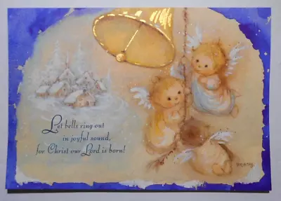 Vintage Cristmas Greeting Card MARY HAMILTON BABY ANGELS Golden BELL Hallmark • $4.99