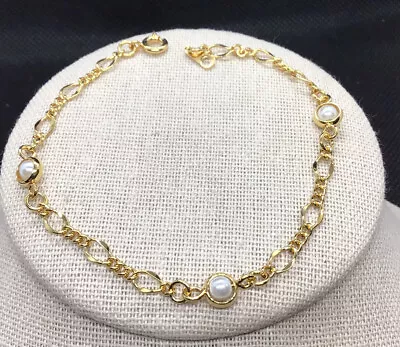 Vintage Gold Tone Costume Faux Pearl Bracelet 7.5  U140 • $5.99