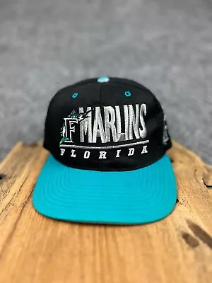 Vintage 90's Florida Marlins Hat Cap Mens Black SnapBack Adult • $19