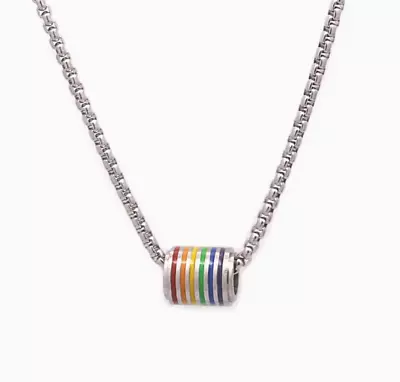 Titanium Steel Pride Barrel Rainbow Pendant Necklace For Women & Men • $8.99