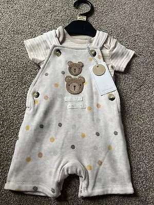 Mothercare Newborn Neutral Dungaree Bear Outfit Newborn New Baby • $12.63