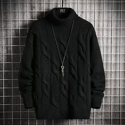 Men's Turtleneck Sweater Fall/winter Loose Thicken Classic Twist Knitwear Tops • $39.98